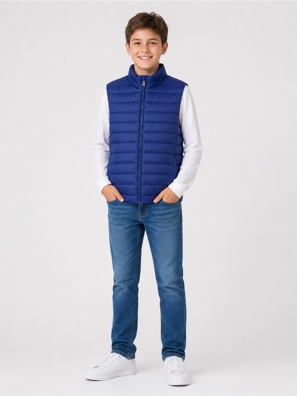 Lands’ End Kids XL 14–16 Blue PrimaLoft Quilted Puffer Vest